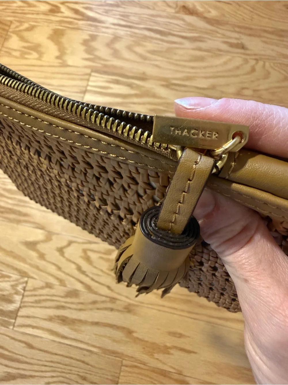 Thacker Wristlet Clutch in Brown with Gold Hoop
